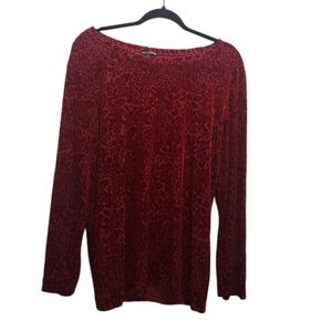 Hannah Red Floral Velvet Burnout Tunic Top Size XL Long Sleeve Holiday Party